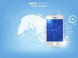 un teléfono inteligente y un icono con el concepto de kpi. vector