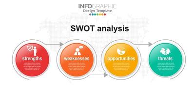 Four colorful elements with icons and place for text in Concept of SWOT analysis. vector