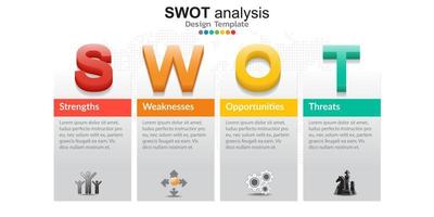 Four colorful elements with icons and place for text in Concept of SWOT analysis. vector