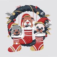 Cute Dogs at Christmas with wreath vector