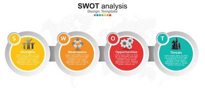 Four colorful elements with icons and place for text in Concept of SWOT analysis. vector