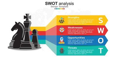 Four colorful elements with icons and place for text in Concept of SWOT analysis. vector