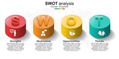 Four colorful elements with icons and place for text in Concept of SWOT analysis. vector