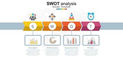 Four colorful elements with icons and place for text in Concept of SWOT analysis. vector