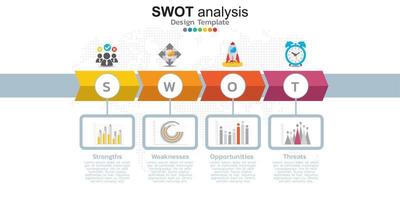 Four colorful elements with icons and place for text in Concept of SWOT analysis. vector