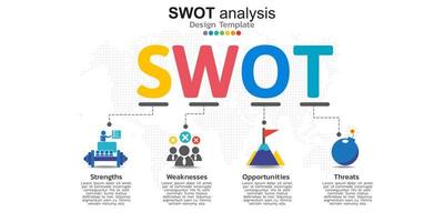 cuatro elementos coloridos con iconos y lugar para el texto en concepto de análisis foda. vector
