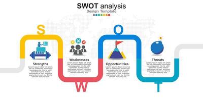 Four colorful elements with icons and place for text in Concept of SWOT analysis. vector