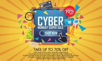 banner moderno de cyber monday con diseño plano vector