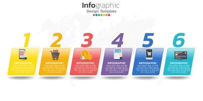 Six colorful elements with icons and place for text in Concept of shopping. vector