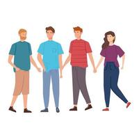 group of young people avatar characters vector