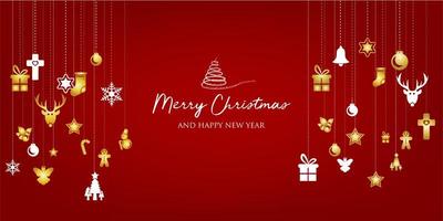 Christmas banner with Background and christmas decorates. Text Merry Christmas and happy New Year. vector