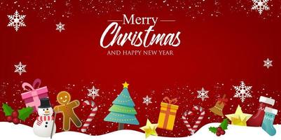 Christmas banner with Background and christmas decorates. Text Merry Christmas and happy New Year. vector