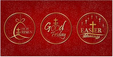 Good Friday label with gold style on red background. vector