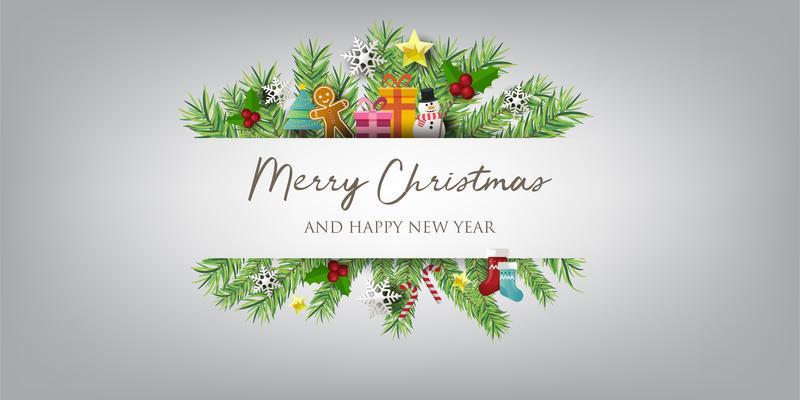 Christmas banner with Background and christmas decorates. Text Merry Christmas and happy New Year.