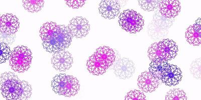 Plantilla de doodle de vector púrpura claro, rosa con flores.