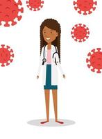 Female doctor with coronavirus icons vector