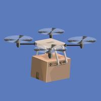 Delivery drone with box. Drone vector illustration graphic design. Modern robots delivery methods. Isolated