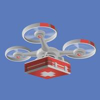 Delivery medical drone with red medical kit. Drone vector illustration graphic design. Modern robots delivery methods. Isolated