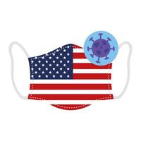 face mask with USA flag and coronavirus icon vector