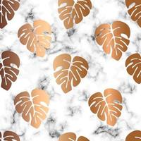 Vector marble texture design seamless pattern design with golden monstera leaves, black and white marbling surface, modern luxurious background, vector illustration