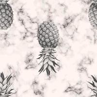 Vector marble texture seamless pattern design with pineapple, black and white marbling surface, modern luxurious background, vector illustration