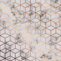 Vector marble texture, seamless pattern design with golden cubes geometric pattern background