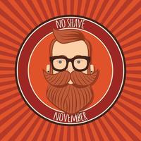 No shave November poster design, prostate cancer awareness, hipster man with beard and moustache vector