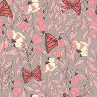 vector patrón transparente tradicional con mariposas monarca, elementos florales y flores de primavera