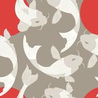 Seamless pattern with carp koi fish and sun, traditional japanese art vector