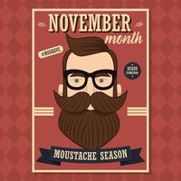 Diseño de cartel de noviembre sin afeitar con hombre hipster con barba y bigote