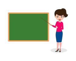 Businesswoman Holding Pointer Toward Blank Chalkboard Isolated vector