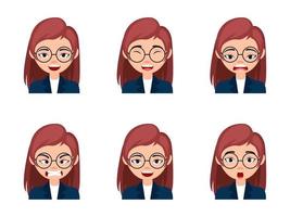 Female Character Avatar With Various Expressions vector