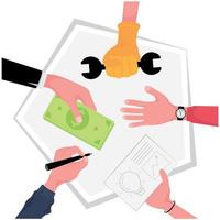 Hands of people working together on the table vector