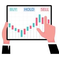 Hands point to the graph on the screen vector