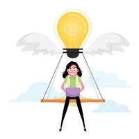 A cartoon showing woman thinking of a business idea vector