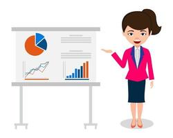 Businesswoman Presenting Sale Graph Wearing Red Suit vector