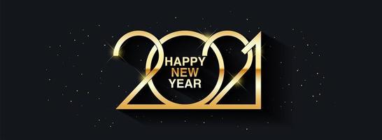 Happy New Year 2021 text design. Vector greeting illustration with golden numbers.