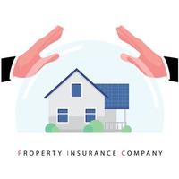 El negocio de seguros de la casa cuenta con 2 manos tocando la burbuja sobre la casa. vector