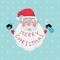 Light blue greeting card with merry christmas text on sata claus beard vector