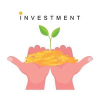Investment picture features hand holding a coin with plant and leaves vector