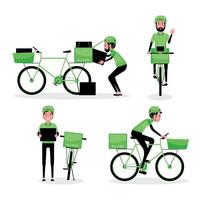 Man delivers parcel with bicycle vector