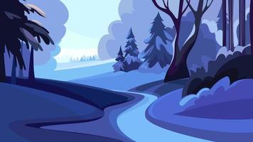Road in winter forest at sunset. vector