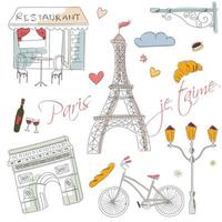 Paris hand drawn symbols for postcard vector