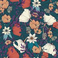 Seamless pattern design with hand drawn flowers and floral elements vector