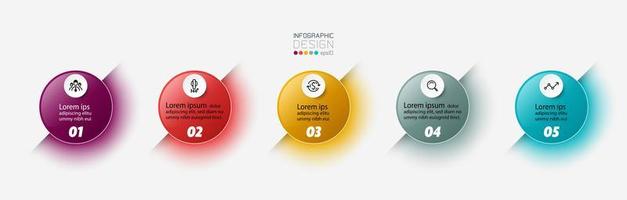 Circle 5 step infographic set vector