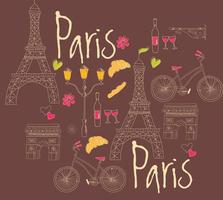París símbolos dibujados a mano para postal vector