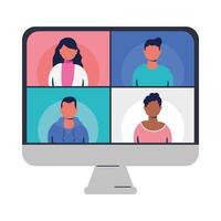 people on websites in video chat at computer vector design