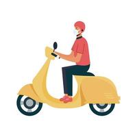 Isolated delivery man with mask on motorcycle vector design