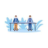Men with masks on table design vector