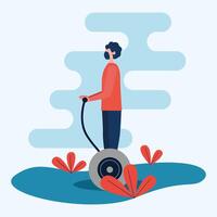 Man with medical mask on hoverboard design vector